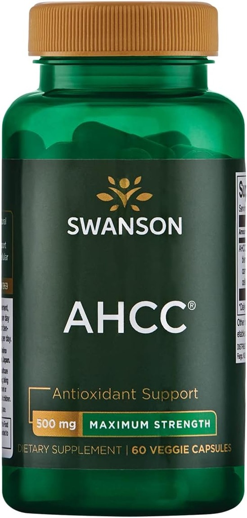 Swanson 最大强度 AHCC - 推广高级免疫支持 - 自然补充 辅助 NK 细胞和liver 支持 - (60 Veggie Capsules,每个500 mg)