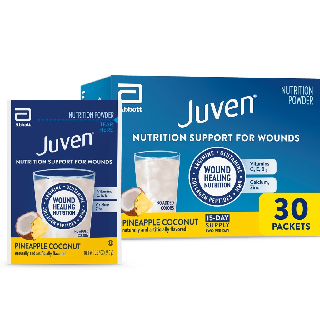 Juven Therapeutic Nutrition Drink Powder Including Collagen Peptides, Amino Acids, and HMB for Wound Healing Support, Pineapple Coconut, 30 Packets
