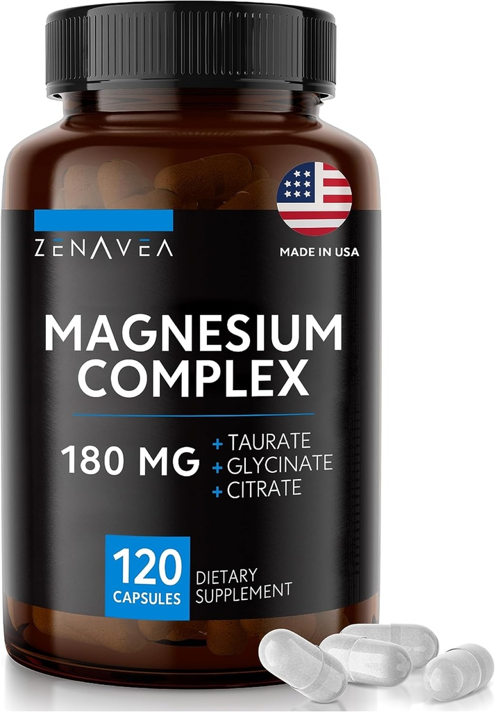 三聚镁复合物补充物(120 Vegan Capsules) - 180mg of Glycilition Taulate and Citrate - Calm 镁复合物补充物