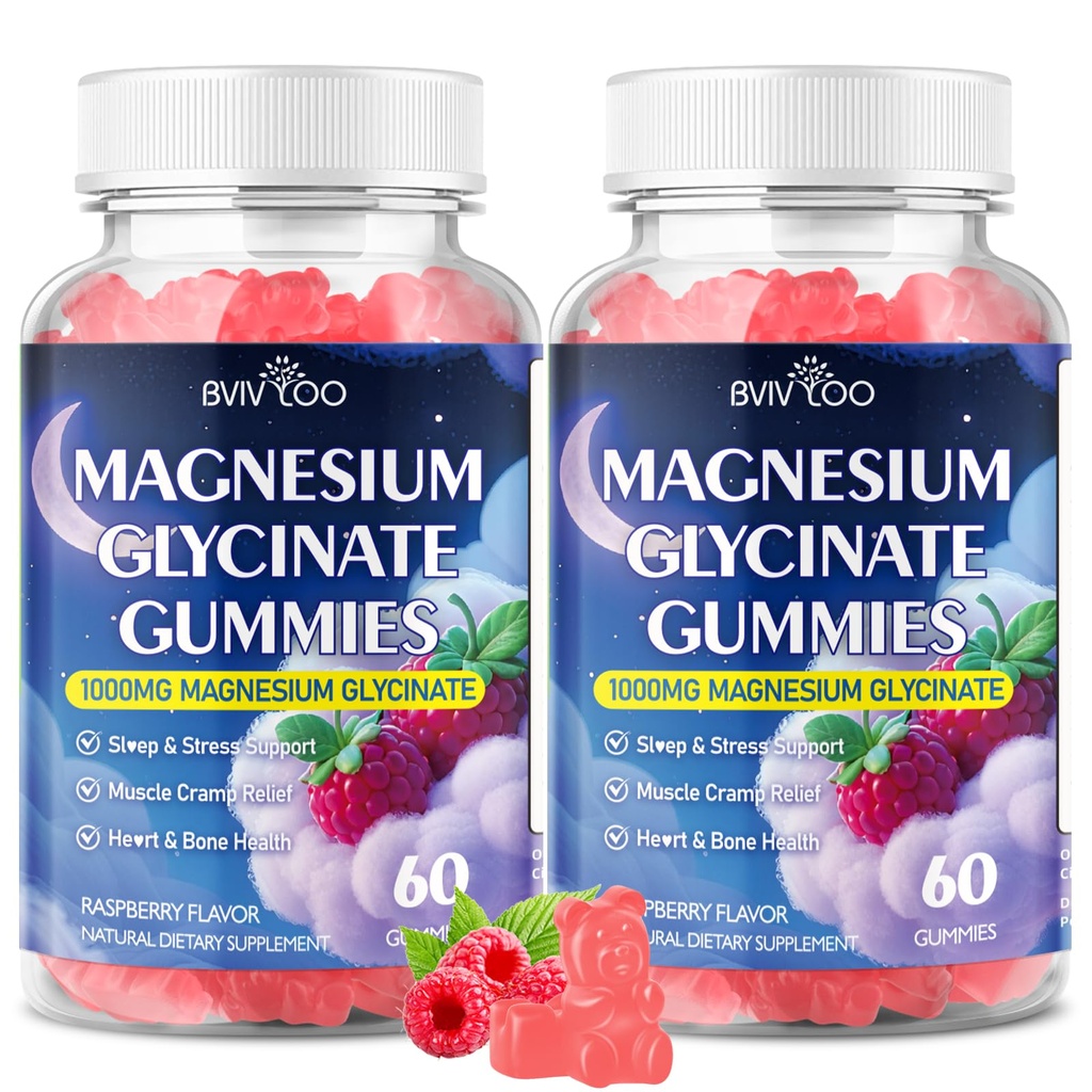Magnesium Glycinate Gummies 1000mg with L-Threonate, Vitamin D, B6 & CoQ10 - Supports Memory, Calm & Mood - Sugar-Free Raspberry Flavor - 120 Count