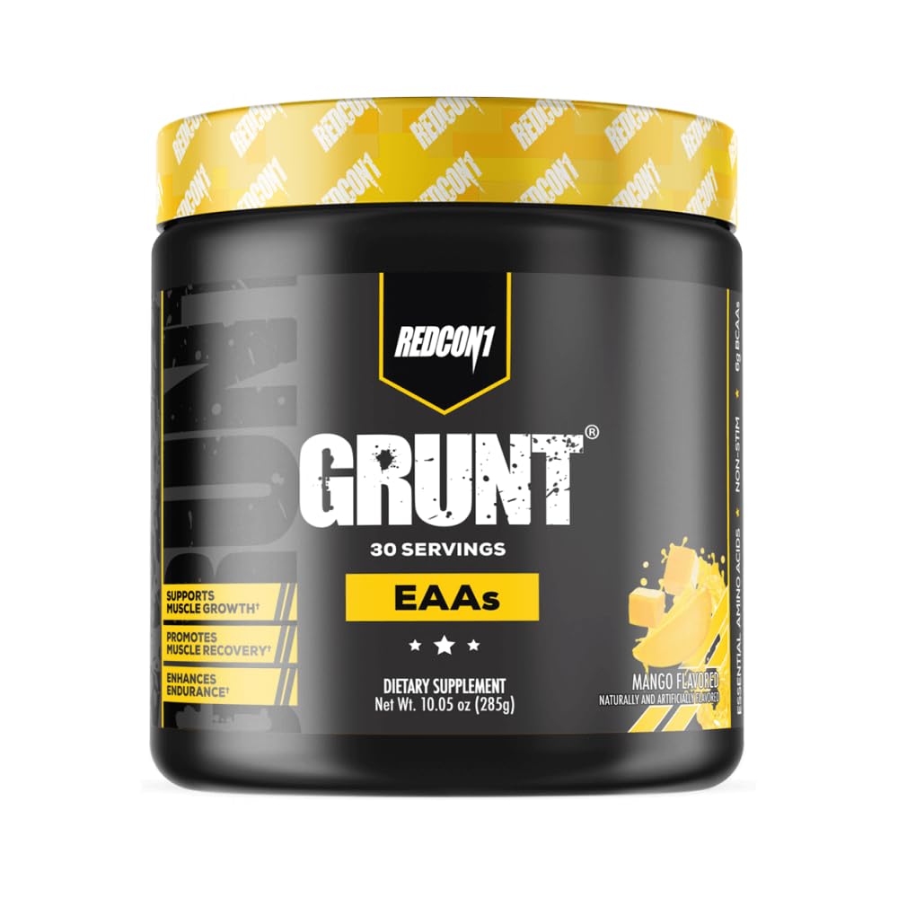REDCON1 Grunt EAAs, Mango - Sugar Free, Keto Friendly Essential Amino Acids - Post Workout Powder Containing 9 Amino Acids to Help Train, Recover, Repeat (30 Servings)