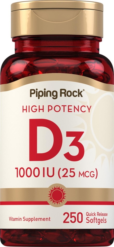 管道摇滚维他命 D3 1000IU → 高概率(25 mcg) → 250 Softgels → Non-GMO, Gluten Free Supplement