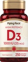 管道摇滚维他命 D3 1000IU → 高概率(25 mcg) → 250 Softgels → Non-GMO, Gluten Free Supplement