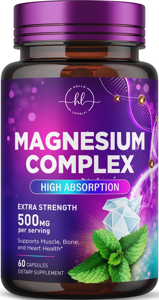 Magnesium Complex - 500mg per Serving Best Blend of Glycinate, Citrate, Malate & Oxide - Supports Sleep, Muscle, Bone & Heart Health - High Absorption, Chelated Supplement, Made in USA - 60 Capsules