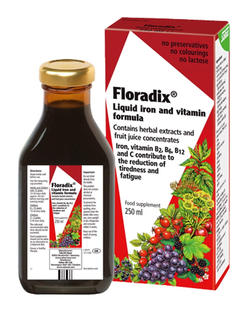 Floradix Floravital 液态铁和维生素公式 8.5 f.oz. - 250毫升 - 在德国制造(3 Pack)