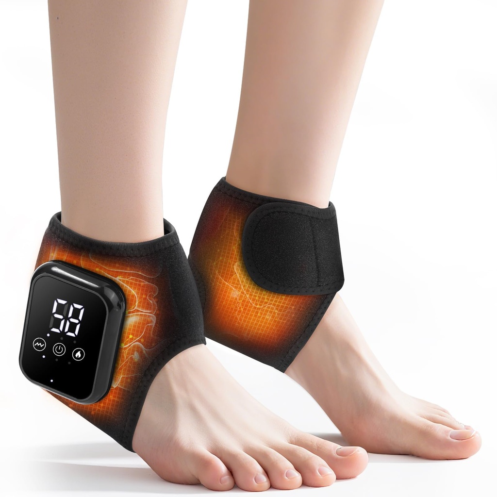 MOAJAZA Cordless Ankle Heating Pads, Ankle Massager with Heat, Foot Massager for Neuropathy, Rechargeable Heated Ankle Wrap with 3 Heating and Vibration Modes, Auto Shut-Off