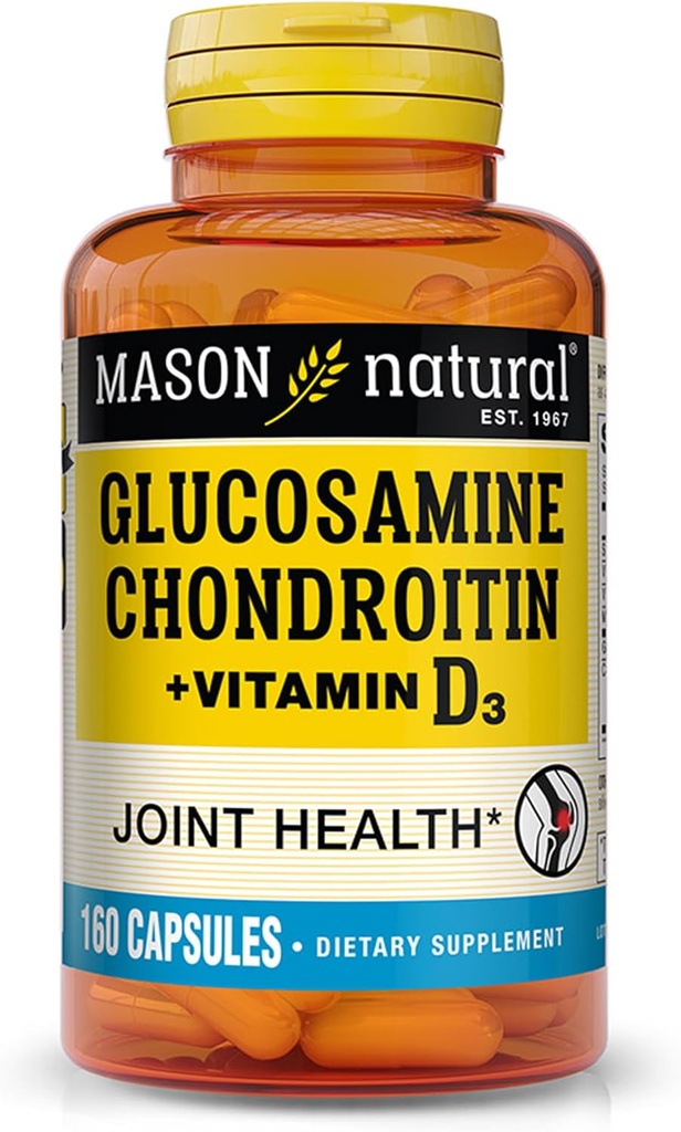 MASON NATURAL Glucosamine Chondroitin + 维生素D3 - 支持联合和骨质健康,改善流动性和灵活性,160卡普尔