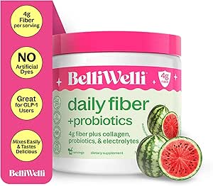 Belli Welli Fiber 女性和男性补充剂 — Premium Daily Fiber Powder from Organic Acacia 配有加成Collagen,电解质和亲生素 — no Bloat, 便秘和古特健康支持(Watelon)