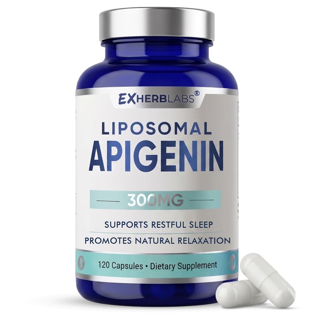 Apigenin Supplement for Sleep - Relaxation & Cellular Support | 300mg per Serving, 120 capsules, 60 Day supply, Vegan, Liposomal Max Absorption, Herbal Formula, for Relaxation, Sleep, Mood