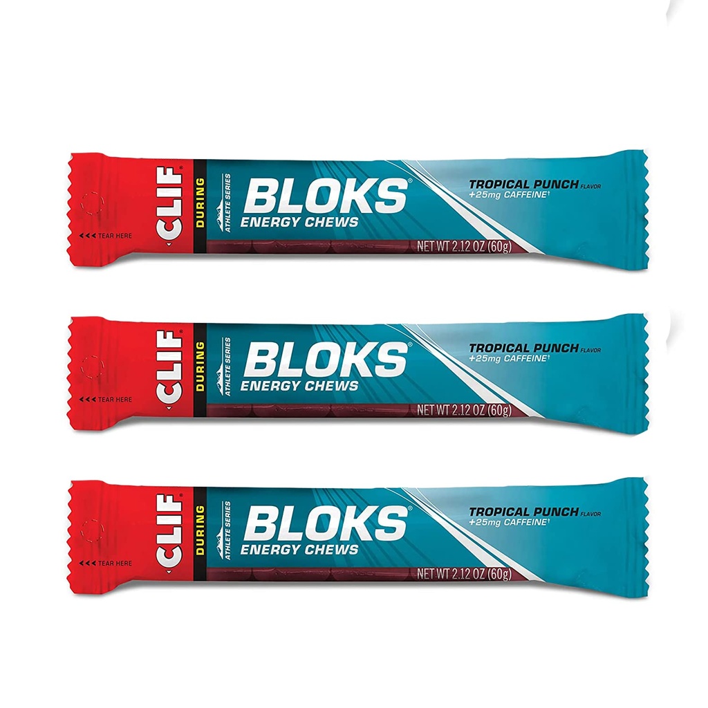 CLIF BLOKS - 能源厨师 - 带有25毫克咖啡因-非GMO的热带冲锋枪 - 工厂食品 - 循环和运行的快速燃料 - Workout Snack(2.1 Ounce Packet, 3 Counter)