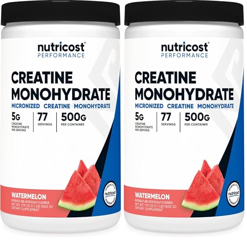 Nutricost Creatine Monohydrate Powder (Watermelon, 500 Gram) - Micronized Creatine Supplement - Vegan, Non-GMO, Gluten Free (Pack of 2)