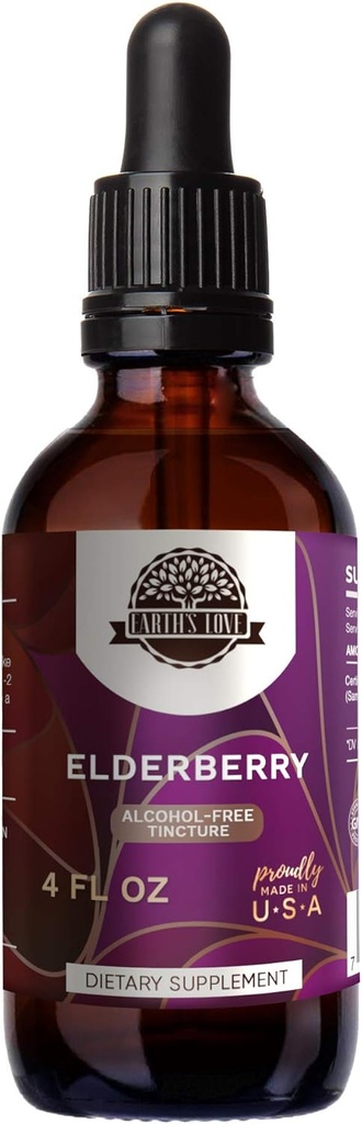 地球之爱——老年莓无酒精草药提取丁香,超集中的老年莓(Sambucus Nigra) Dried Berry(4 Fl Oz)