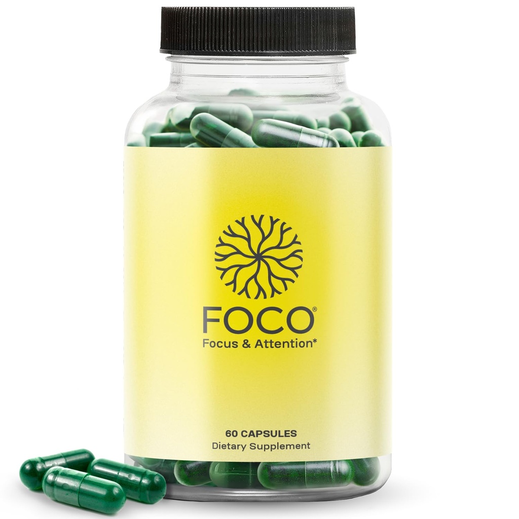 Think FOCO Capsules (13+) Natural Focus Supplement for Teens & Adults - Brain Nootropic for Concentration, Memory, Mental Clarity, Cognitive Enhancement Vitamins - Attention Supplements - 60 Capsules