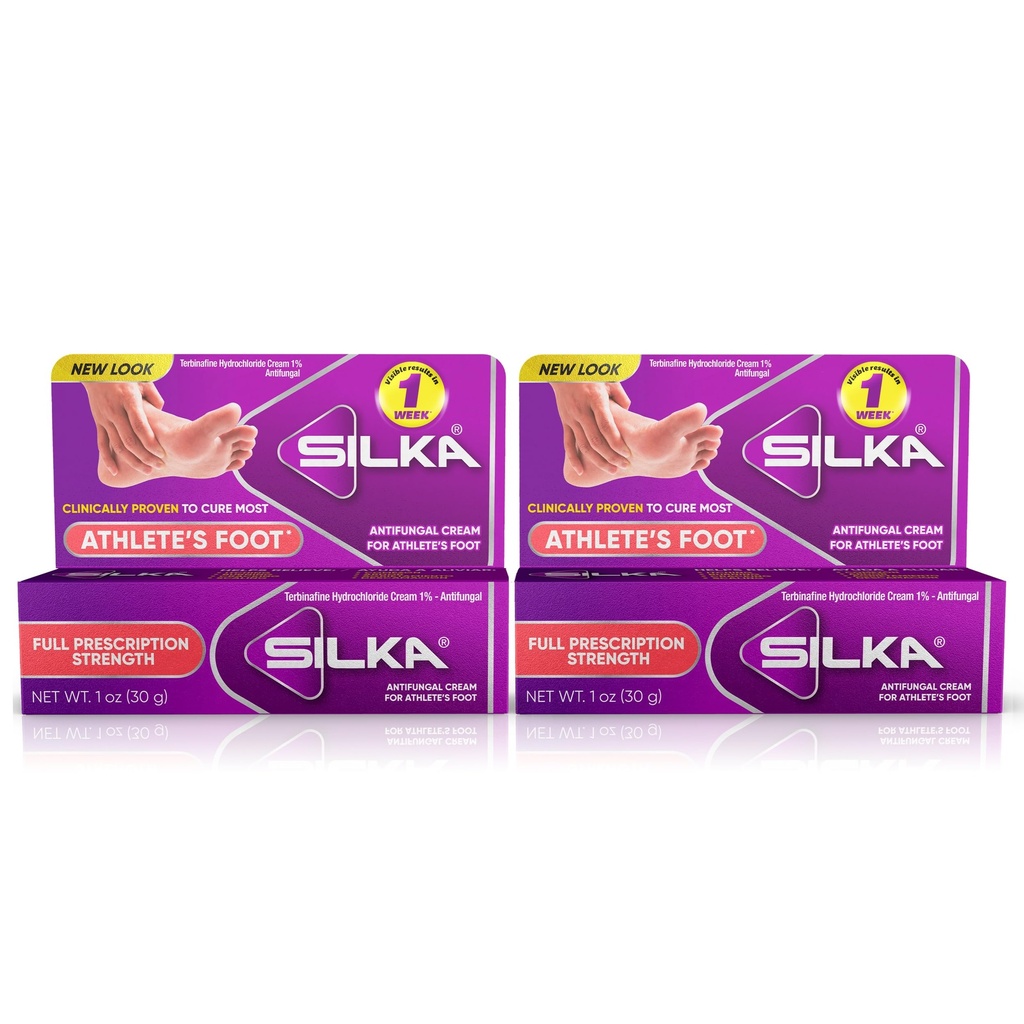 Silka Antifungal Cream, Clinical Anti-Fungus Foot Treatment, Results in 1 Week, Maximum Strength Athlete’s Foot Treatment, Jock Itch, Ringworm Treatment for Humans, Terbinafine Cream, 1oz- 2 Pack
