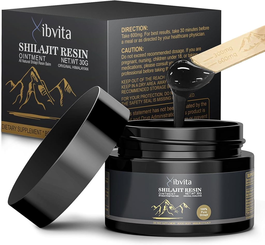纯喜马拉雅有机物Shilajit Resin - 600mg shilajit for Men and Women, 天然喜马拉雅有机物Shilajit with Fulvic Acid & 85+ Trace Minerals Suppose for Energy Boost & Immune Support, 30格拉姆
