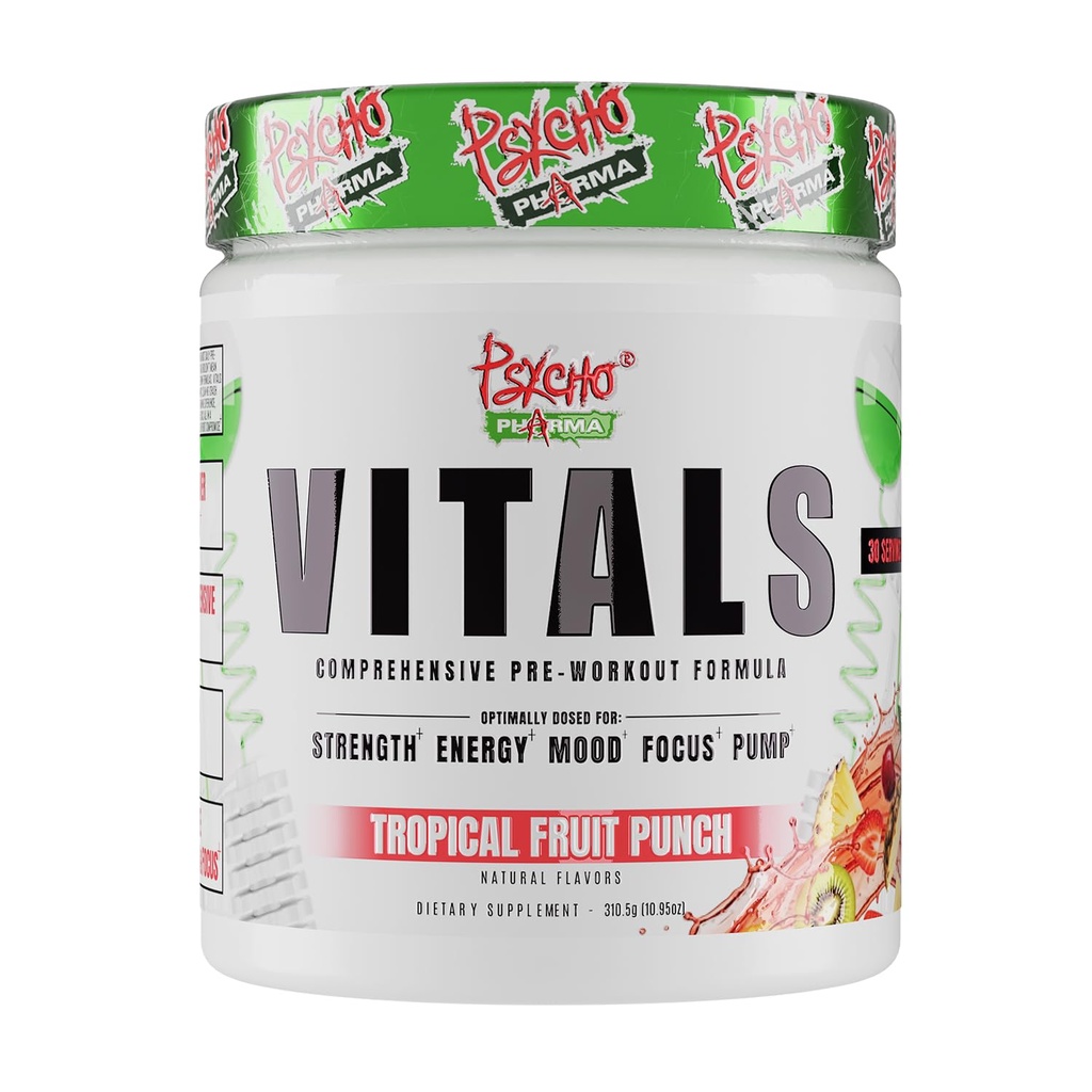Psycho Pharma Vitals Pre-Workout | Daily Driver Performance Formula | Energy, Focus, Mood & Pump Support | Alpha-GPC, DLPA, Citrulline & Betaine | One Scoop Daily, Two Scoops to Push. 30 Servings