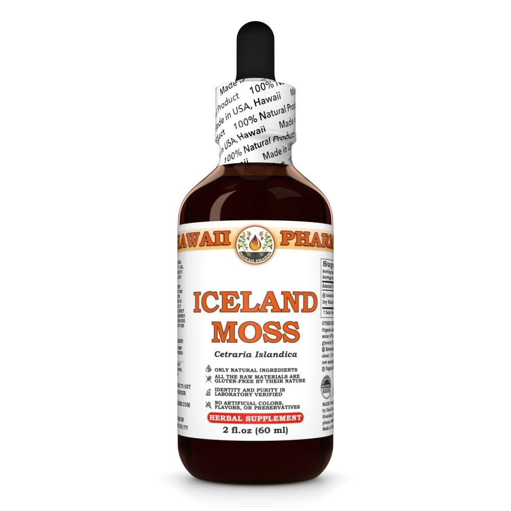Iceland Moss (Cetraria Islandica) Dry Whole Plant Tincture, Made in Hawaii, Raw Materials, All Natural, Vegan, Pure Liquid Extract - 2 fl.oz