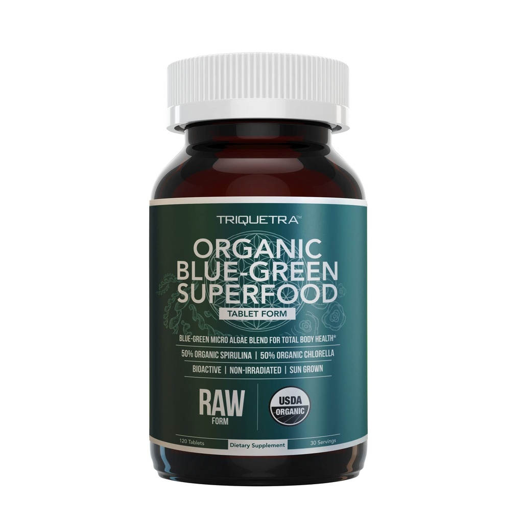 有机螺旋藻和氯菌片 – 4个有机认证,Raw,非辐照 – 50/50 蓝绿色藻类混合剂 – 抗氧化物含量等于5种食用蔬菜(120片)