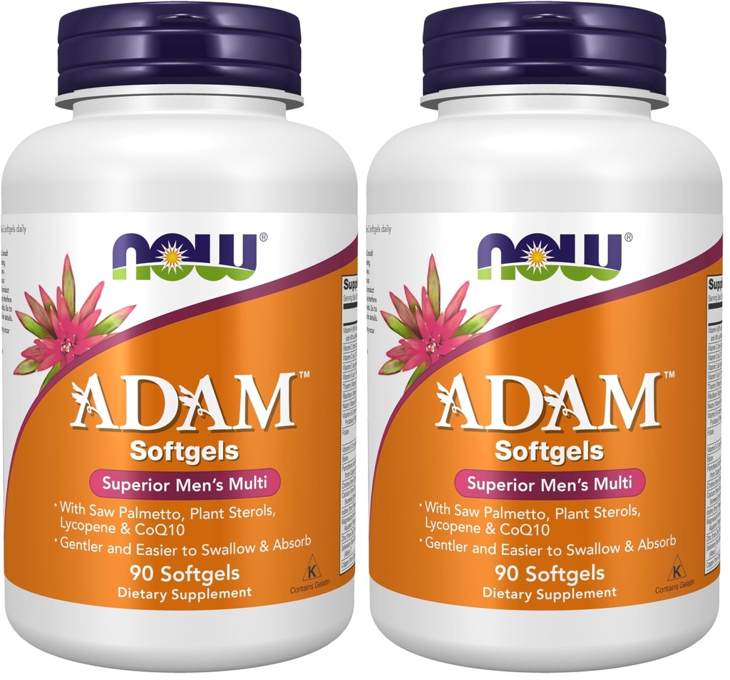 Now Supplements, ADAM™ Men's Multivitamin with Saw Palmetto, Plant Sterols, Lycopene & CoQ10, 90 Softgels, (Pack of 2)