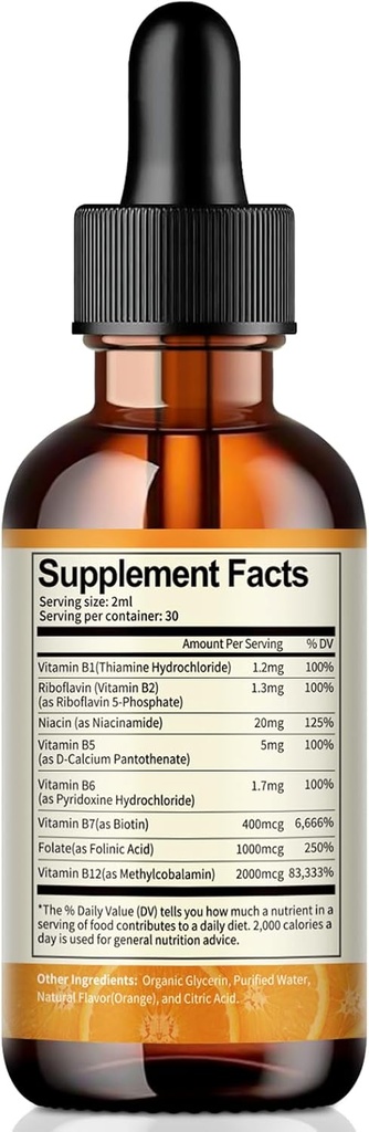 Liposomal Vitamin B 复合物 配有维生素B1 Thiamine, B2 Riboflavin, B3 Niacin, B5 Pantothenic Acid, B6 Pyridoxine, B7 Botin, B9 Folate, Methy B12 能源,代谢,皮肤,Mood-2 FL.OZ