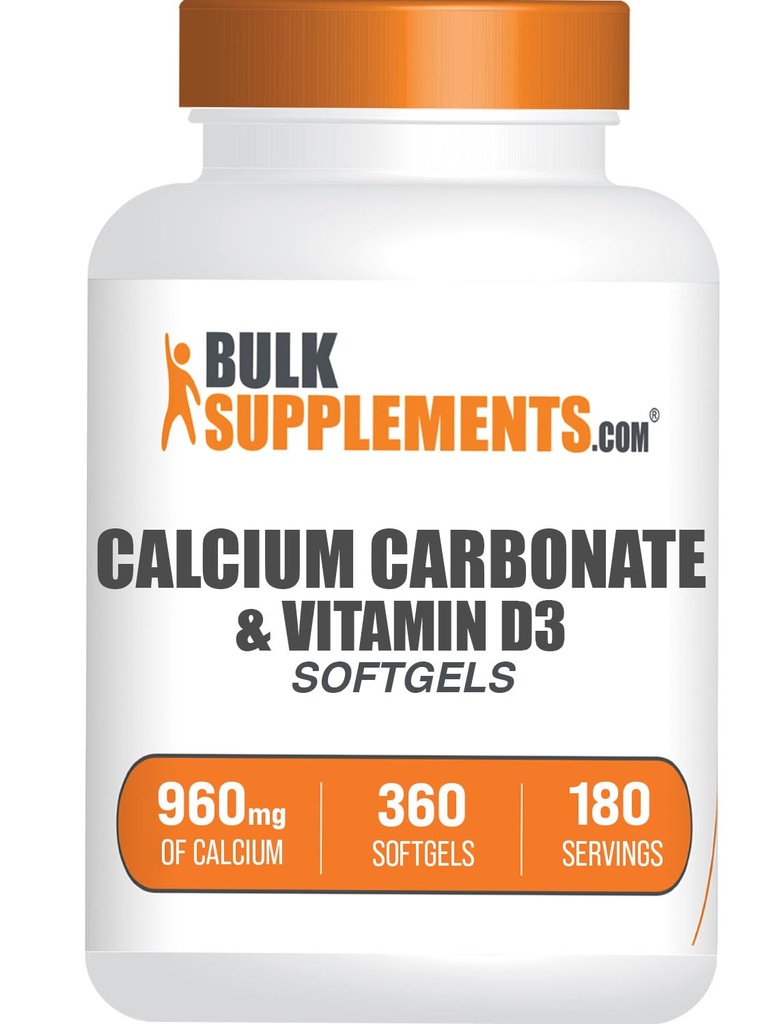 Bulk Assupports.com 碳酸钙和维生素D3 软胶 - 钙和维生素D3, 钙和维生素D3 硫化物支持补充 - Gluten Free, 2 Softgels per service, 360 Count (Pack of 1).