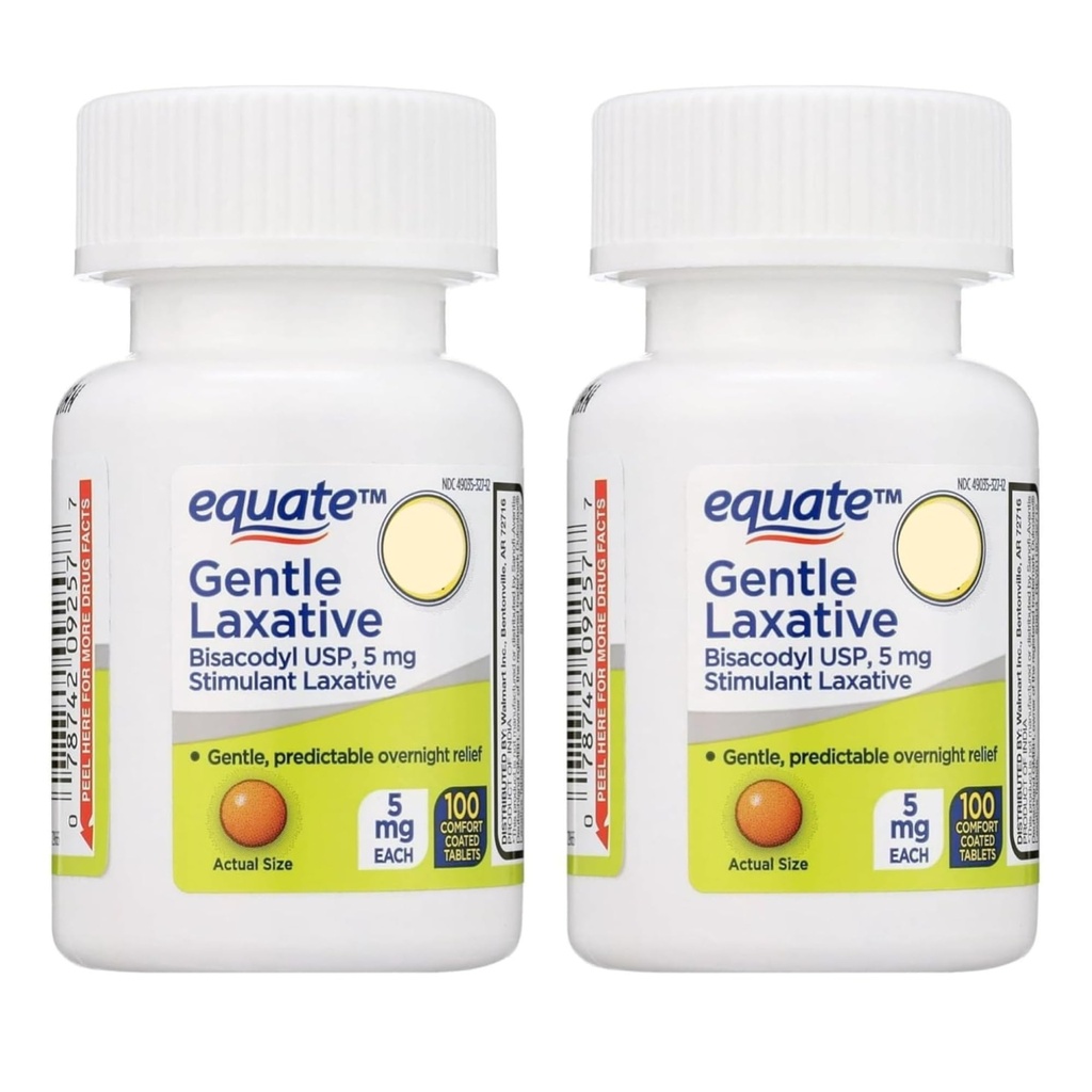 2 Pack 5mg Each Laxative Tablets – Gentle Constipation Relief – 100 Count x 2 Bottles – Stimulant Laxative for Daily Use – Fast-Acting, Overnight Relief