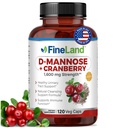FineLand D-Mannose + Cranberry – 每架1600mg – 120 Vegan Capsules – Urinary Tract & Bladder 健康支持 – 非GMO,Gluten-Free,美国制造