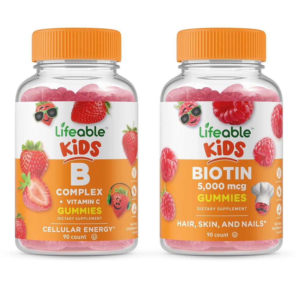 活生生的B 复合型儿童 + Biotin 儿童, Gummys Bundle - 大品尝, 维生素补充, Gluten Free, GMO Free, Chewwable Gummy