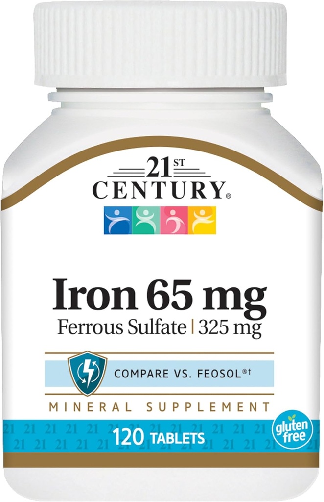 21世纪铁 65 Mg Ferrous Sulfate 325 Mg 平板电脑,120 Counters (Pack of 2)
