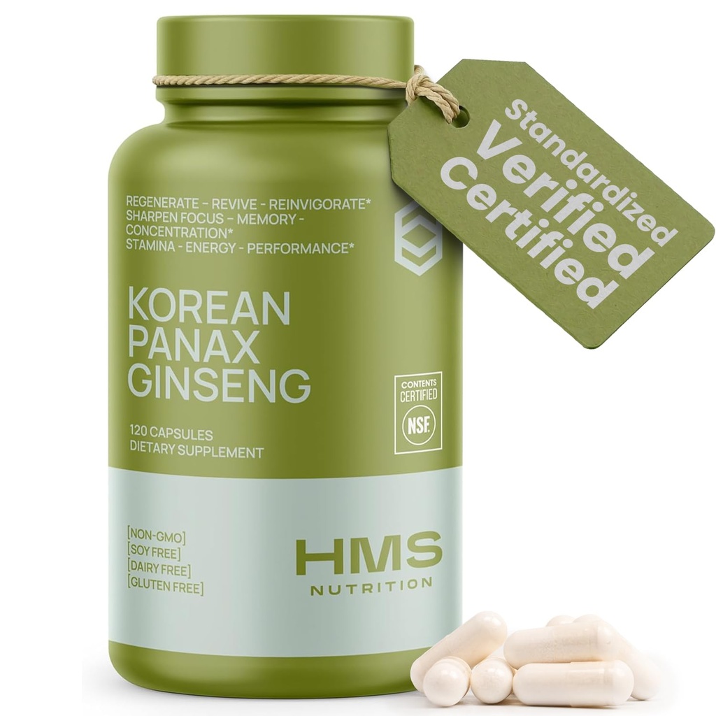 韩国Red Panax Ginseng 2000mg 120 Vegan Capsules 超强提取NSF认证补充,High Ginsenosides 支持能源,Stamina,性能和清晰度