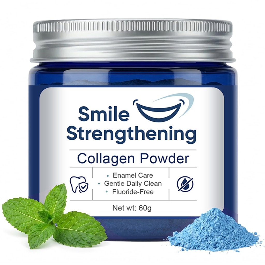 Collagen Powder for Gums, Collagen Gum Powder with Hydroxyapatite & Collagens, Enamel Strengthening, Toothpaste Powders for Coffee and Tea Stains, Plant-Based Oral Care Formula for Adults, Mint, 2 Oz