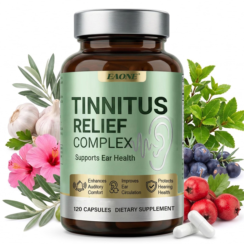 Tinnitus Relief for Ringing Ears, 120 Capsules, Ear Ringing Support Supplement with Vitamin C and B Complex, Helps Reduce Ear Noise and Buzzing, for Inner Ear Balance and Auditory Clarity, 60 Day
