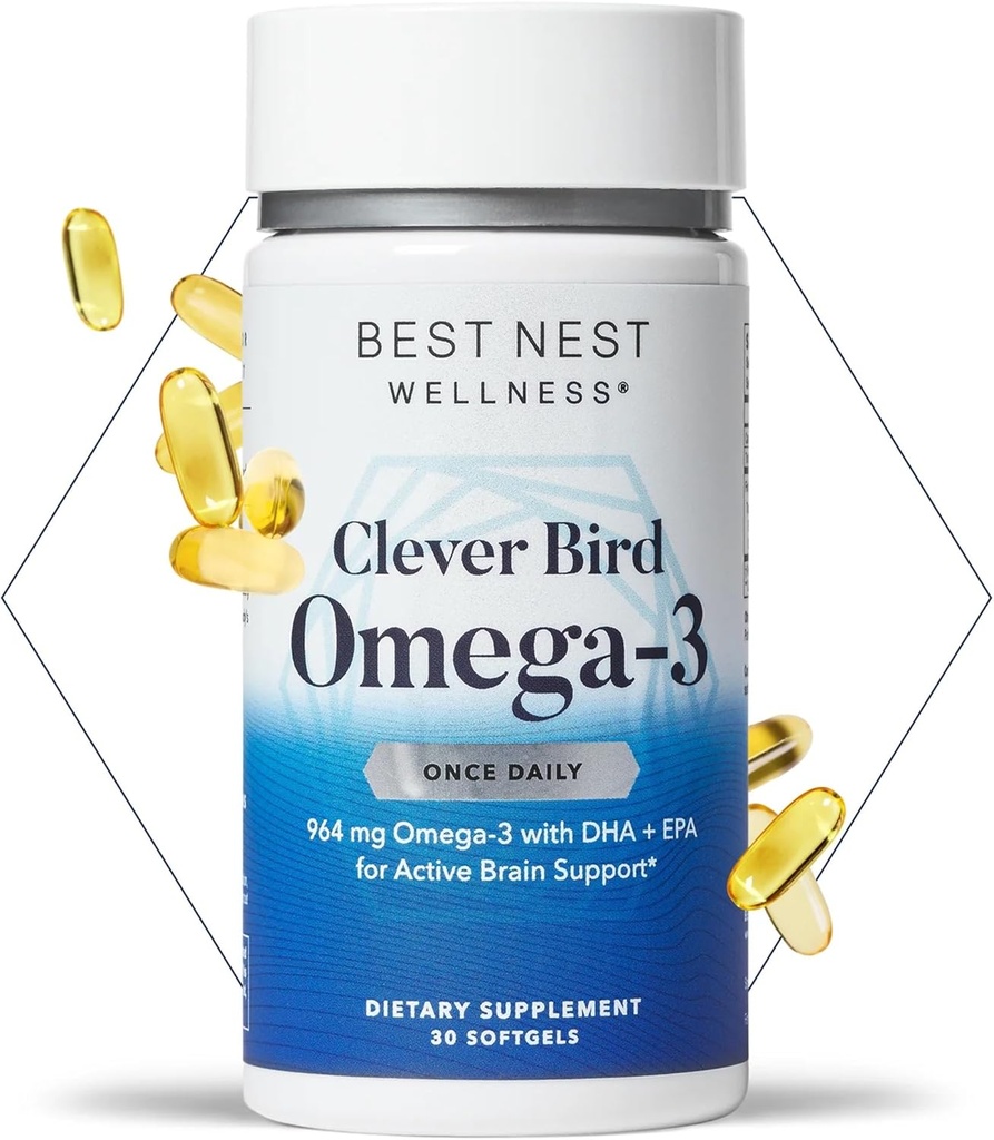 Best Nest Wellness Omega-3 Softgels - Fish Oil Supplement Supports Brain Health - Nutritional Support for Mothers - EPA & DHA Supplement Aids Immune System Health - 30 Softgels