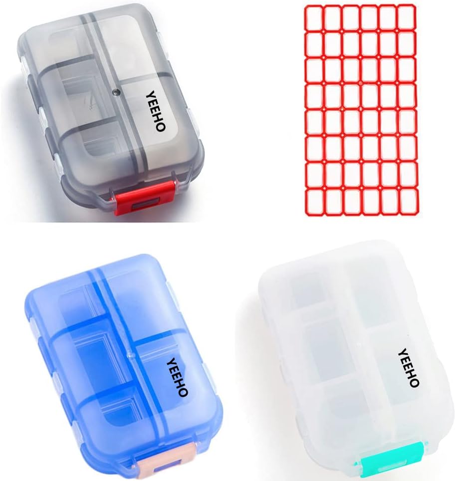 药箱(3 Pack) - 便携式小补品 装有10个比较物的板式集装箱箱 - 药品 Capsule Vitamin Fold 翻转组织者 Dispenser Holder 存储器用于旅行 旅行 皮包 Pocket Purse