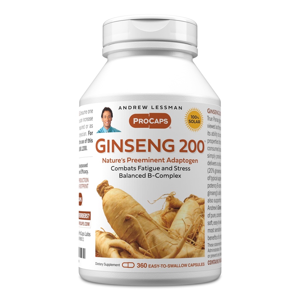 ANDREW LESSMAN Ginseng 200mg - 360 Capsules - Standardized Extract to Support Well-Being. Adaptogen, Combats Fatigue and Stress. Gentle, Small, Easy-to-Swallow Capsules. No Additives