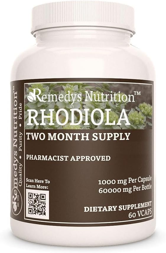 补救营养 Rhodiola → 1 000 mg, 60 Vegan Capsules 草药营养补充 → 两个月供应