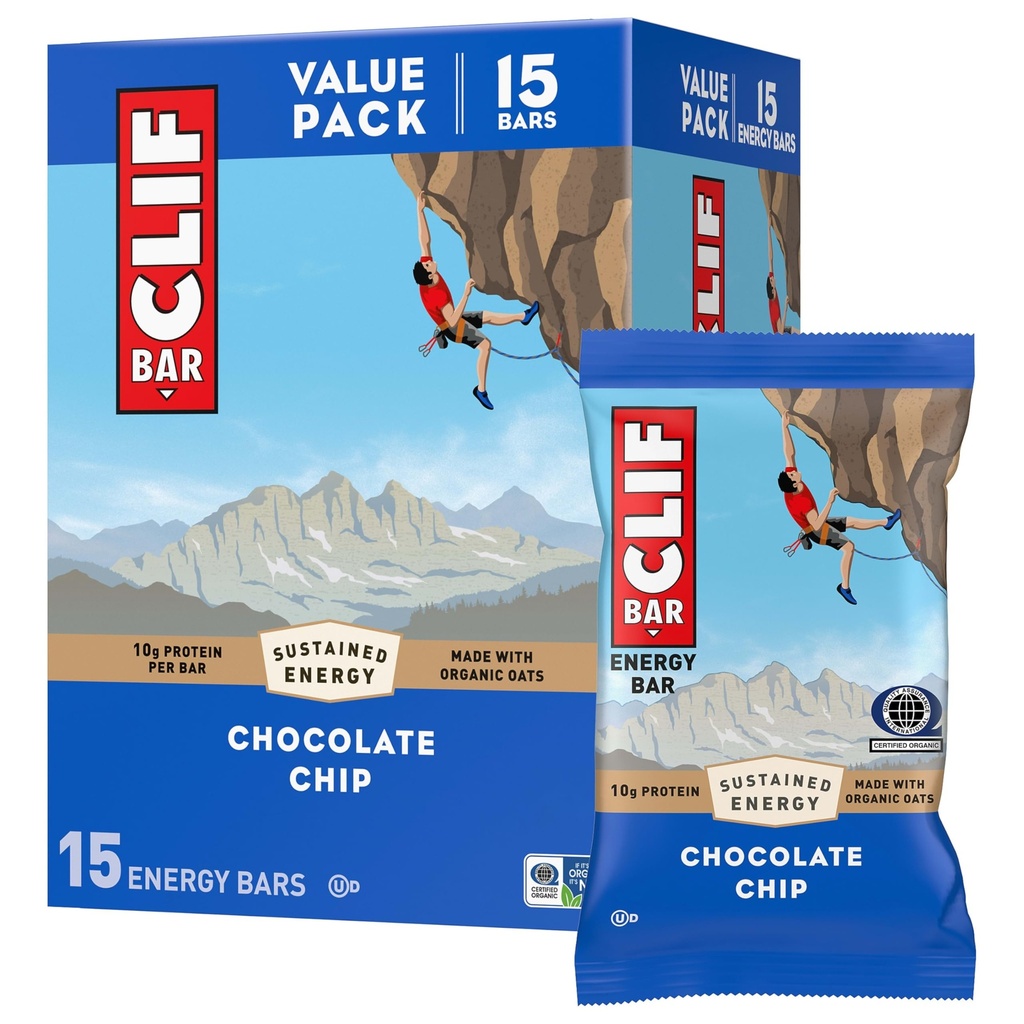 CLIF BAR - 能源蛋白棒 - 巧克力片 - 用有机 Oats制造 - 能源棒 - 非GMO - (15包)