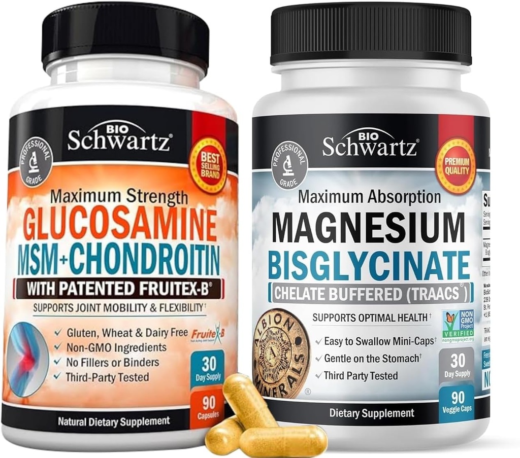 高吸收性镁双聚氯乙烯卡普尔(1个月供应)加Glucosamine Chondroitin MSM 三重强度联合支助补编(1个月供应)