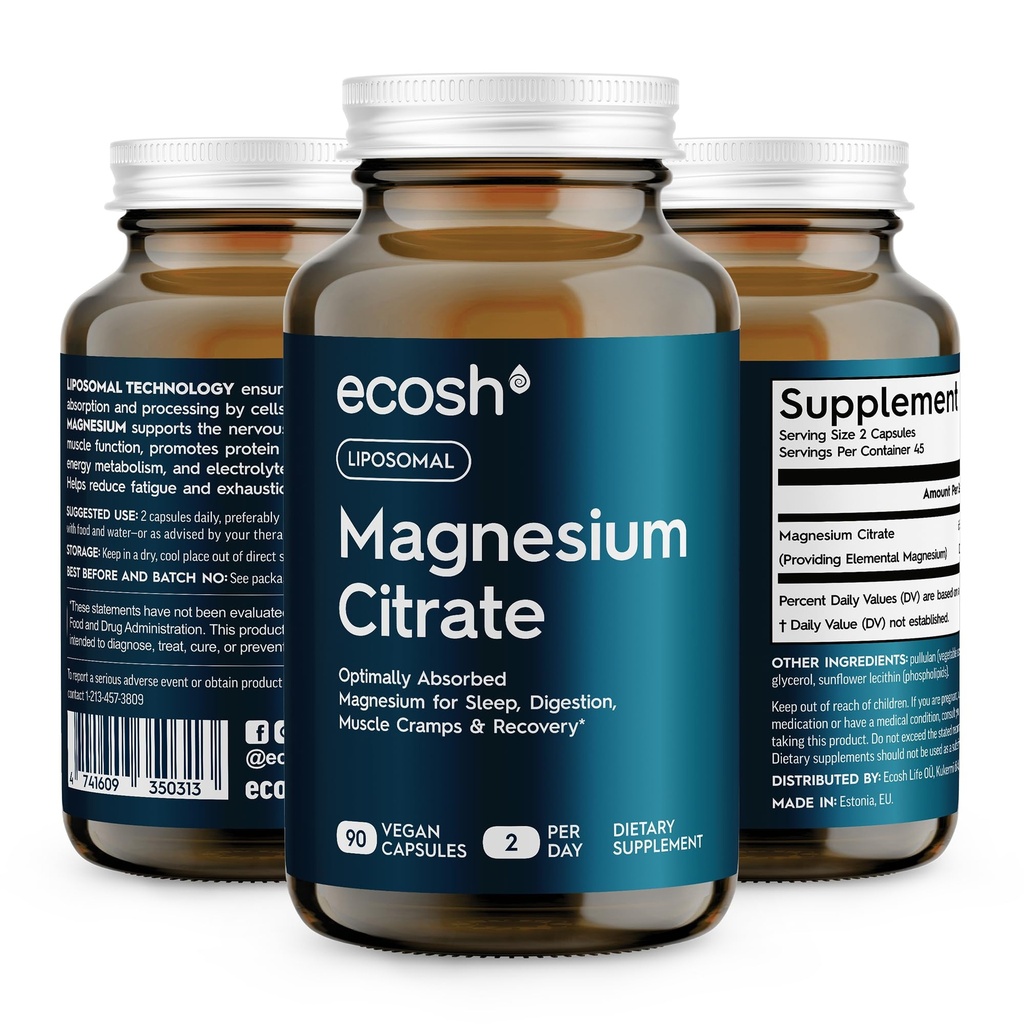 缩写:Liposomal Magnesium Citrate Capsules – 用于便秘、睡眠、肌肉硬化和复苏的高吸收性镁补充物 → 高可能性 Mg → 容易吞咽 Veg Capsules → 非 GMO → 90 吨