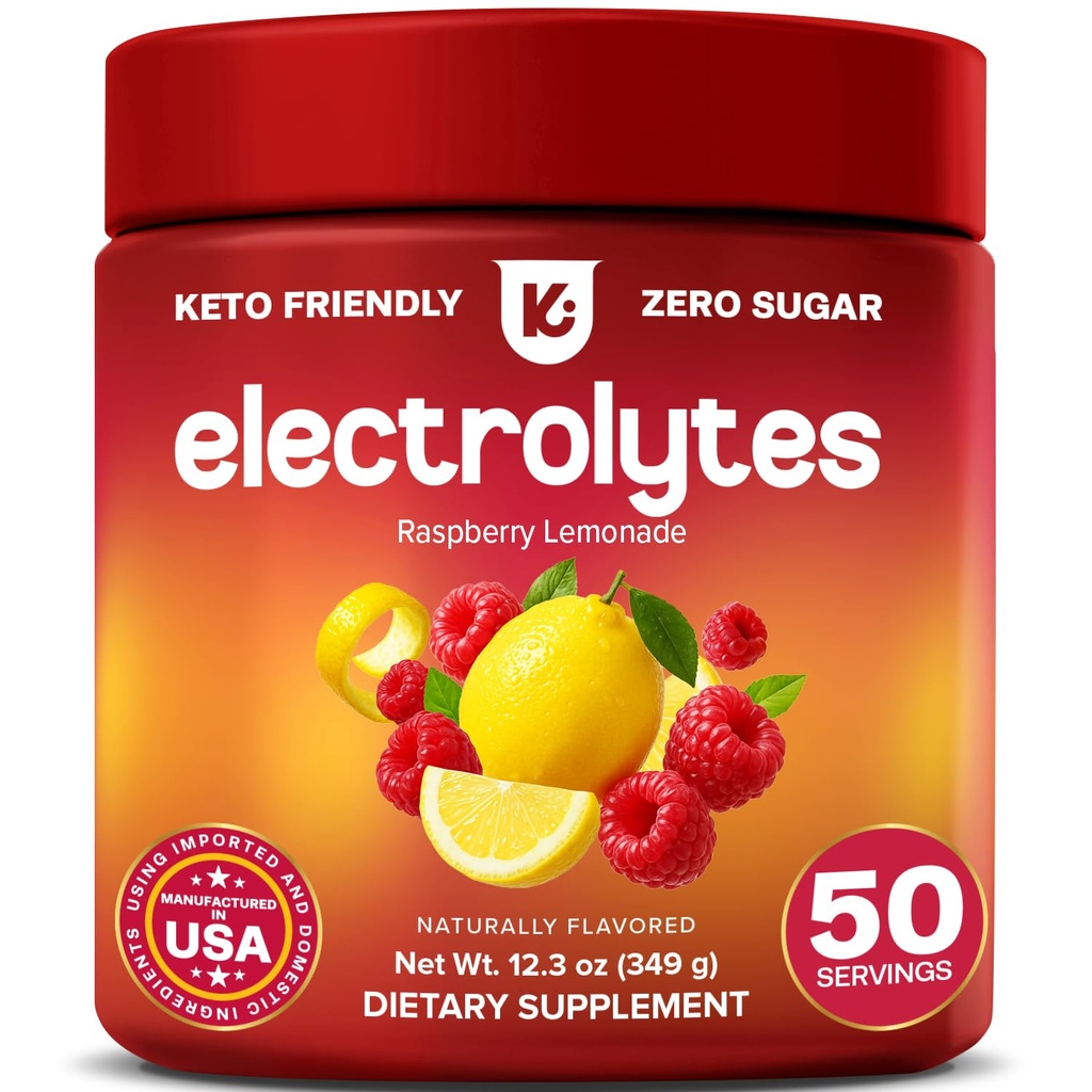 Keppi Electrolytes Powder – Raspberry Lemonade Flavor 50 services – 没有糖水补充剂与镁,钾,钠 – Keto, Vegan, Fasting-Friendly, Zero Calorrie 电解饮料