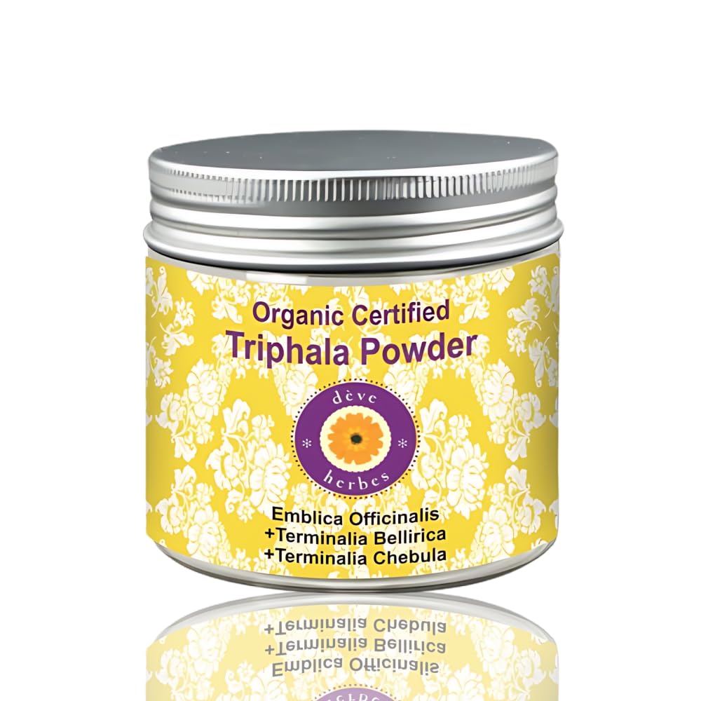 Deve Herbes Pure Triphla Powder(英语:Emblica officinalis)+(terminalia belerica)+(terminalia chebula) 有机认证自然治疗等级200gm,(7.05oz)