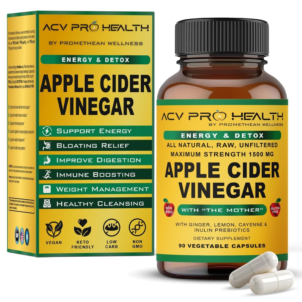 ACV Pro Apple Cider Vinegar Capsules 认证有机体 与母亲 ACV Pills 解毒 清洁 酸性 Reflux 救济支助 补充 姜根 Cayenne 辣椒粉