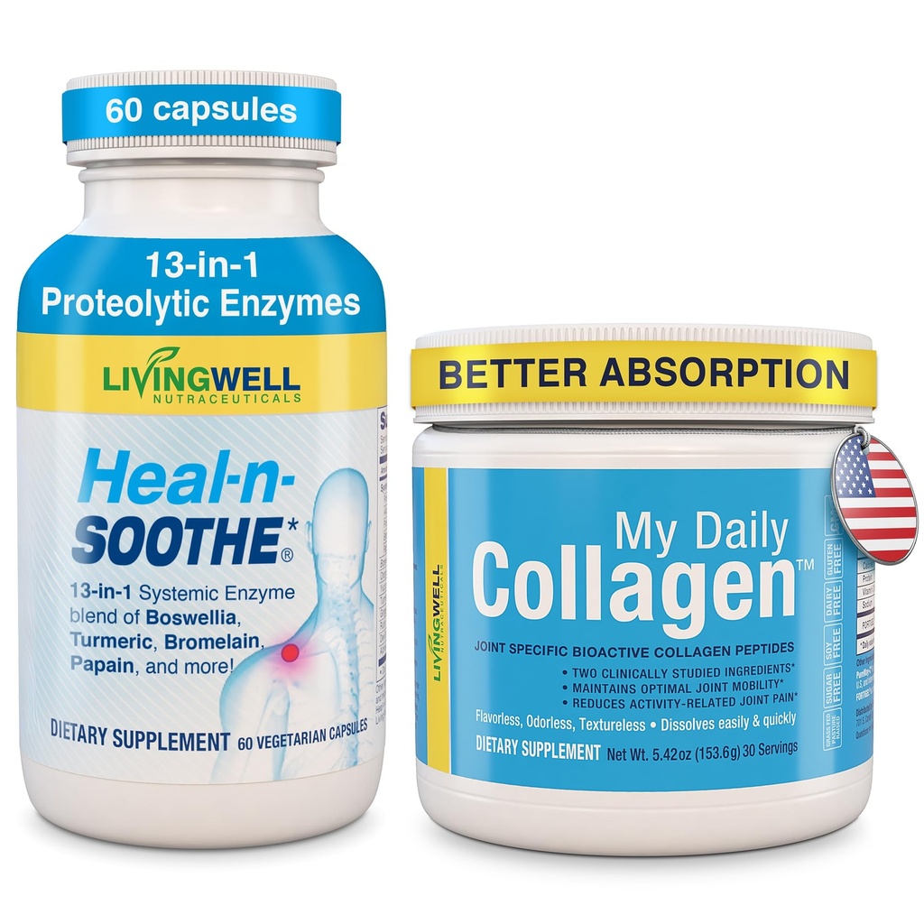 HEAL-N-SOOTHE Joint Support & My Daily Collagen Bundle - Joint Supplement with Glucosamine, Chondroitin, Boswellia, Turmeric, Ginger, Collagen Peptides, Vitamin C & Fortigel for Joint & Muscle Health