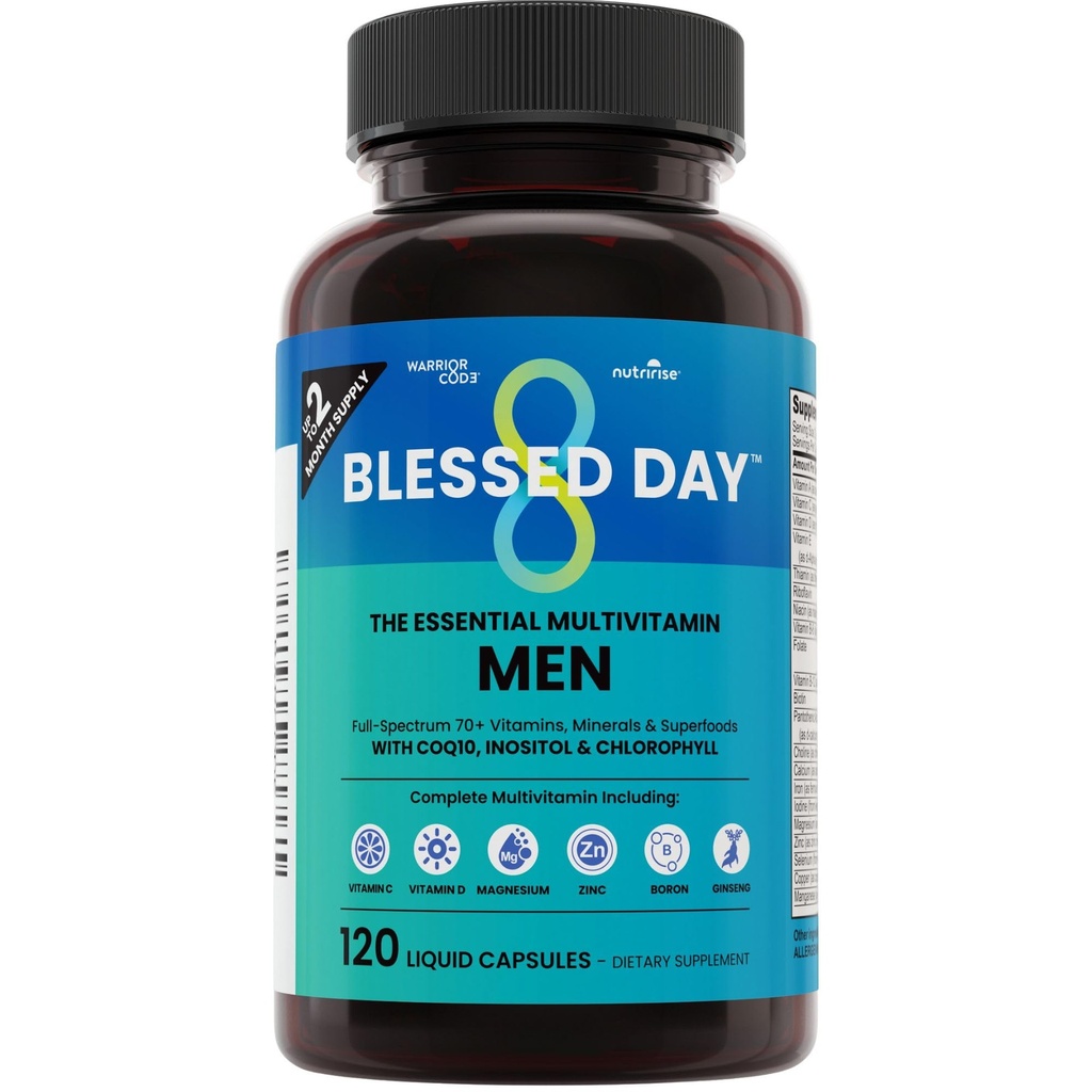 Multivitamin for Men 120 Liquid Capsules Vitamin D, C, B12, A, Boron, Zinc, Iron, Magnesium, Calcium, Selenium, Minerals, Vitamins & Superfoods – Daily Nutritional Support for Vitality (Blue) (Blue)