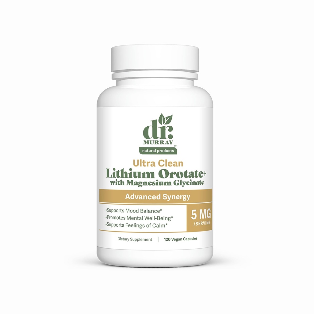 Dr. Murray's Ultra Clean Lithium Orotate with Magnesium Glycinate - 5mg Lithium | Vegan Capsules | Mood & Cognitive Support | Neurological Wellness Formula | 120 Count