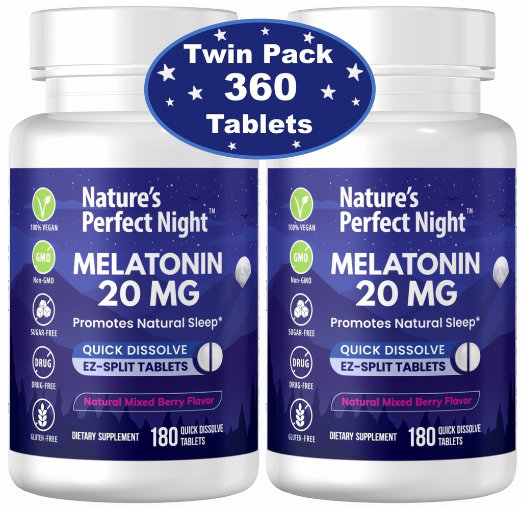 自然完美之夜 美拉图宁 20mg 180快速溶解板块 2-Pack 天然混合贝里 Flavor → High Potency → 糖自由 → Vegan → Gluten Free → 2 计数