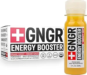 +GNGR 能量助推器和豁免射击,冷垫姜枪与狮子马内,75毫克天然咖啡因绿茶,涡轮根,维生素D和锌供所有天然免疫支持(2Oz,包12)