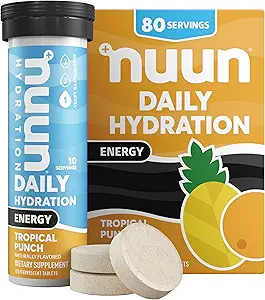 Nun Energy Electrolyte Tables with Ginseng, Cafeine from Green Tea Extra, Vitamin B12, B6, B5, Magnesium & 4 Other Electrolytes, Gluten Free & Vegan, Ginger Lime Zing, 8 Pack (80 服务共计).