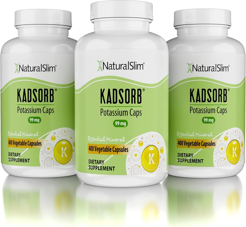 NaturalSlim 天然钾 Gluconate 99 mg - Kadsorb 支持电解质平衡和正常pH - 具有基本矿物的可吸收钾补充剂 - 非转基因物质 400 Capsules 3 Pack