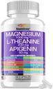 镁复合物1000mg L Theanine 200mg Apigenin 50mg 配有 Mag Glycnate Citate Malate Taulate + Chamomile 5-HTP Passion Flower Lemon Balm B6 Ashwagandha 和 L Tryptophan - 在美国制造